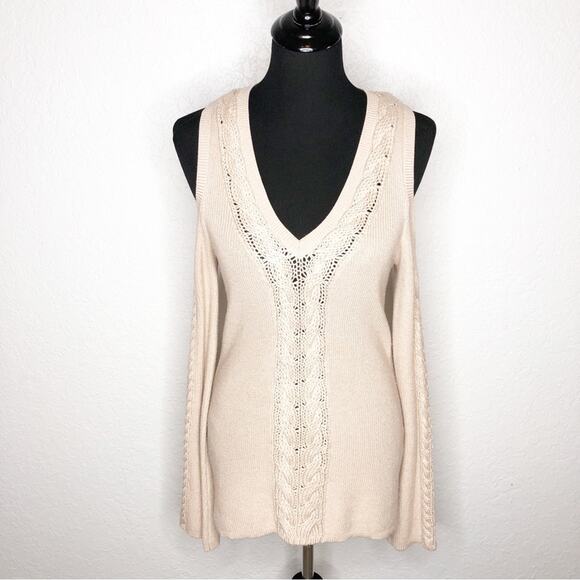 WHBM light pink metallic mixed knit cold shoulder sweater size Small - Picture 1 of 16